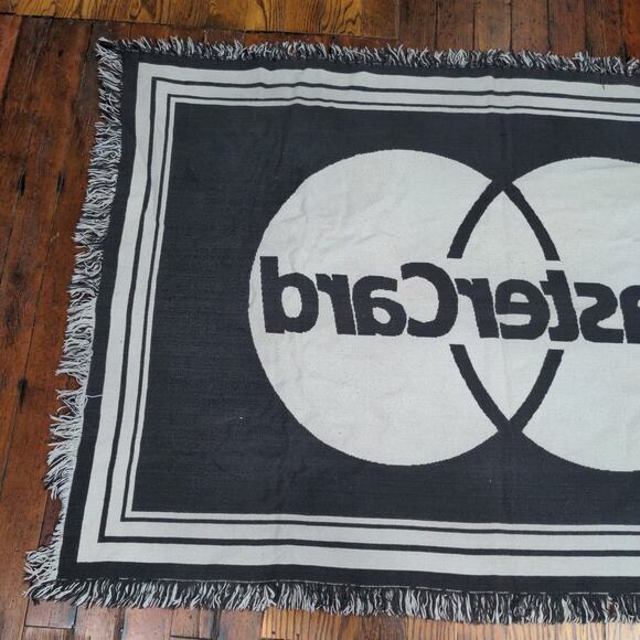 MasterCard Tapestry Blanket White Black Size 42x62 Vintage Big Logo - Picture 8 of 8